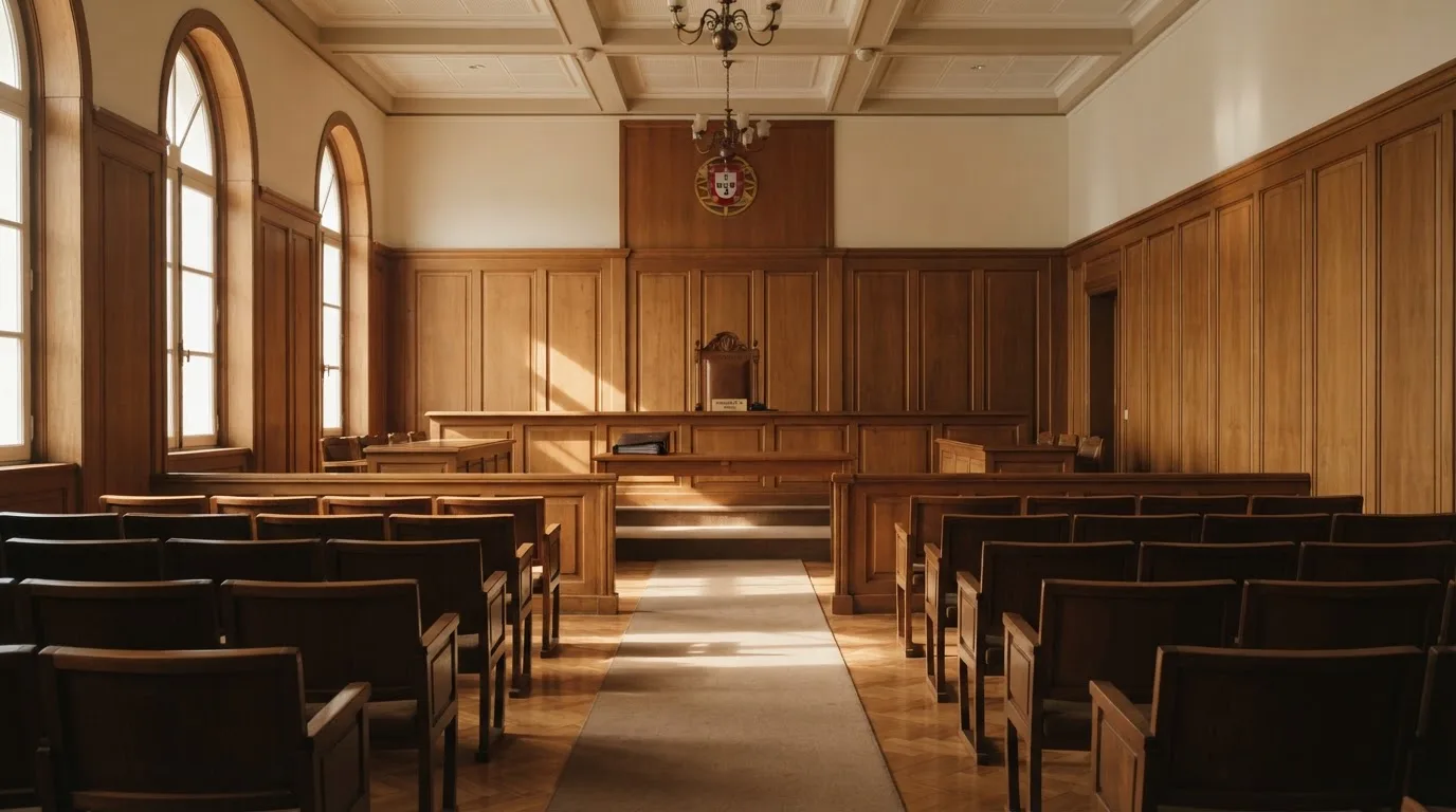 Sala de tribunal vazia com painéis de madeira, à luz da manhã — blackjack casinos em portugal