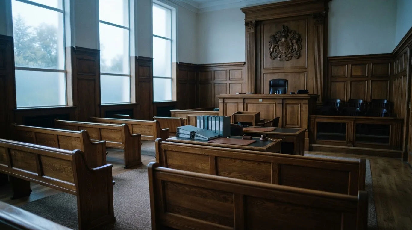 Sala de tribunal vazia com painéis de madeira, à luz da manhã — casino com tether em portugal