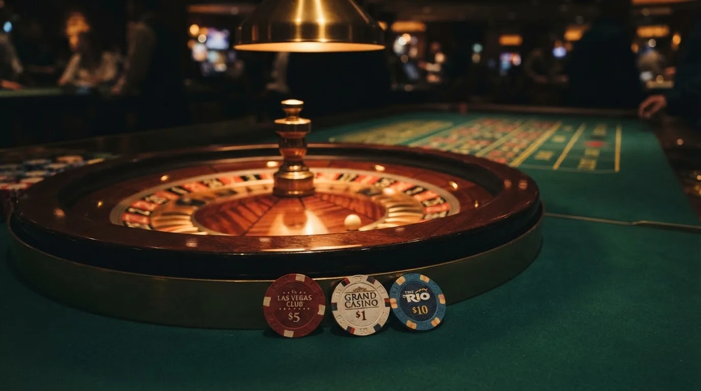 Roda de roleta e fichas sobre feltro verde, sob uma luz quente de fim de tarde — casino com tether em portugal