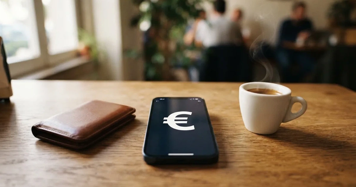 Telemóvel numa mesa de madeira ao lado de uma carteira e de uma chávena de café — casino pagamentos em portugal