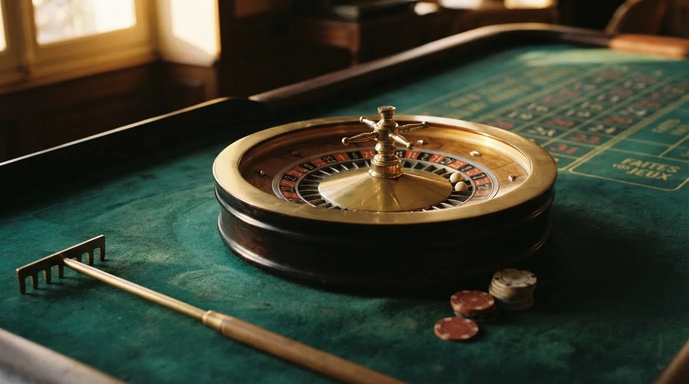 Roda de roleta e fichas sobre feltro verde, sob uma luz quente de fim de tarde — casinos com mifinity em portugal