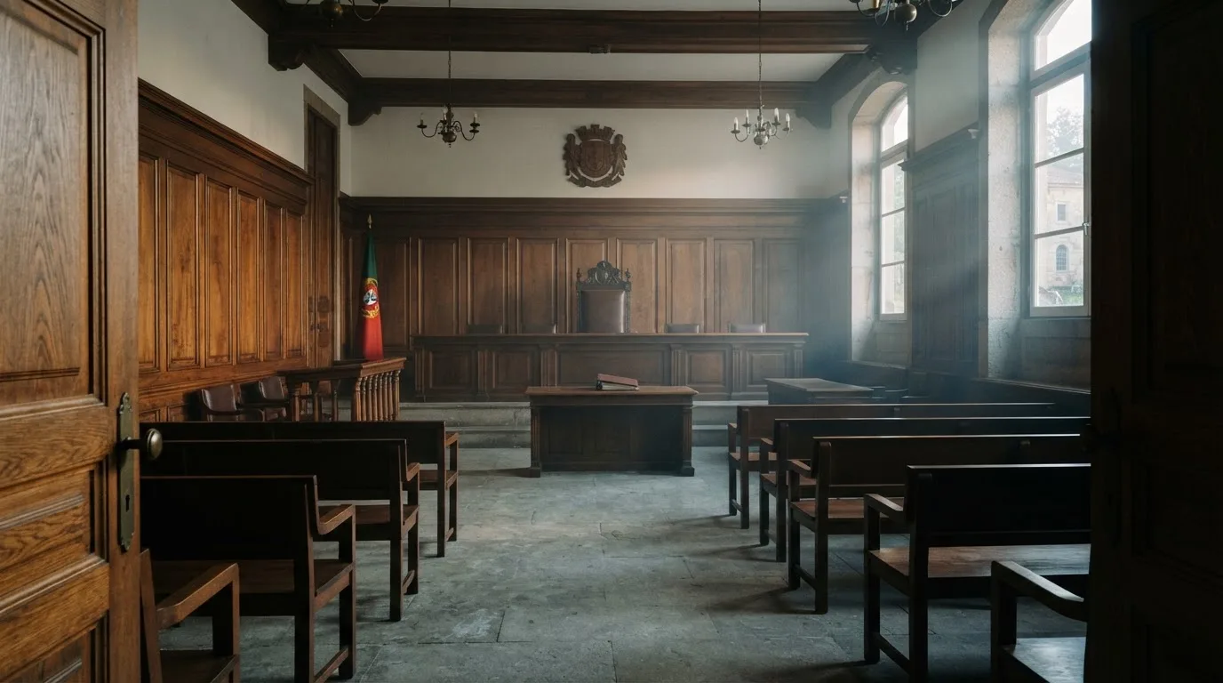 Sala de tribunal vazia com painéis de madeira, à luz da manhã — casinos com rodadas em portugal
