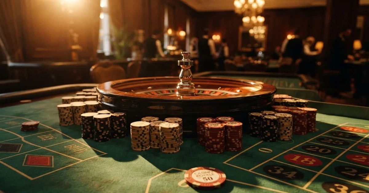 Roda de roleta e fichas sobre feltro verde, sob uma luz quente de fim de tarde — casinos legais em portugal