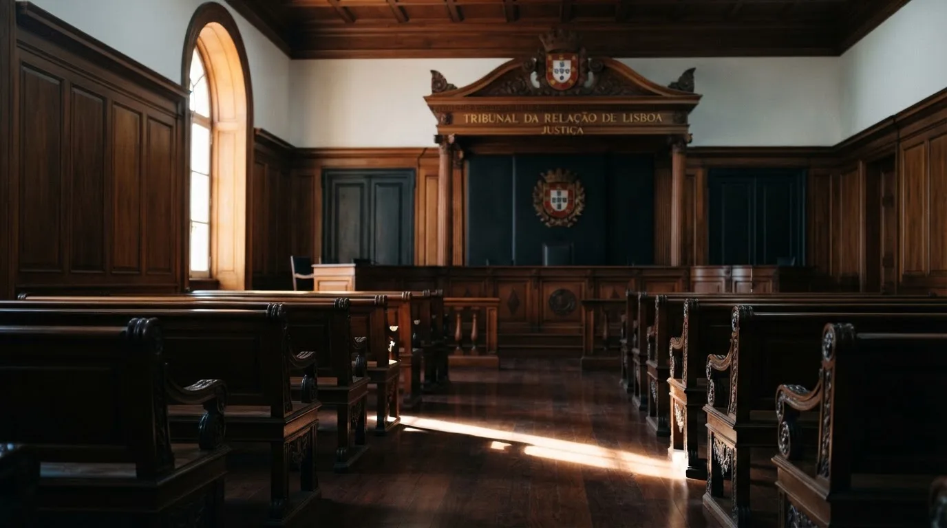 Sala de tribunal vazia com painéis de madeira, à luz da manhã — cassino com roleta em portugal
