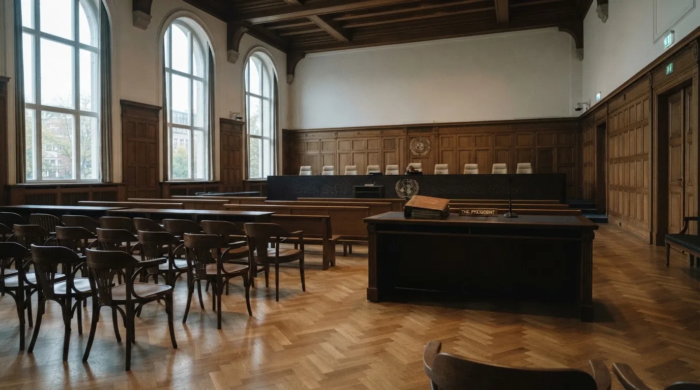 Sala de tribunal vazia com painéis de madeira, à luz da manhã — cassinos ao vivo em portugal