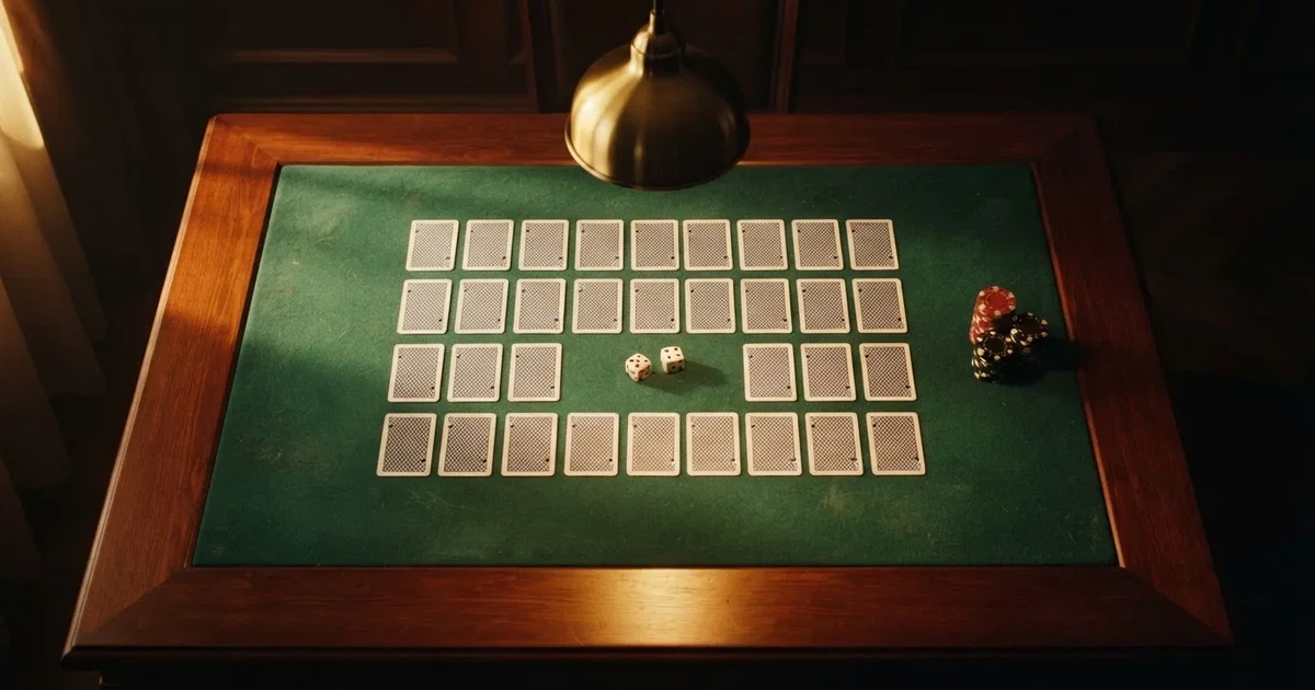 Mesa de jogo iluminada com cartas, vista de cima — jogos de casino grátis pt