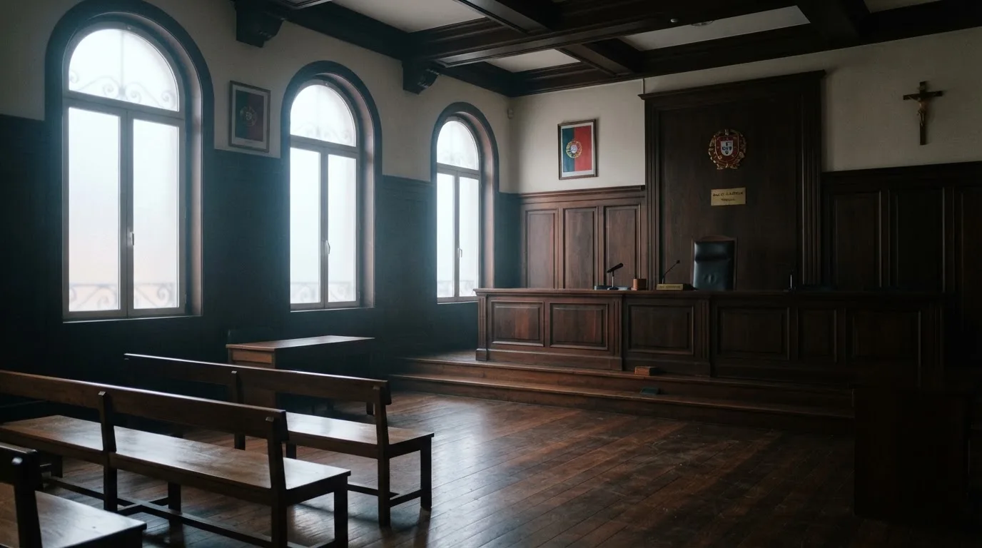 Sala de tribunal vazia com painéis de madeira, à luz da manhã — jogos de roleta em casino pt