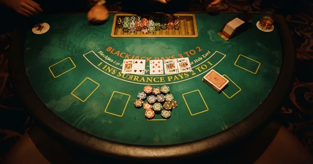 Mesa de jogo iluminada com cartas, vista de cima — keno em cassino pt