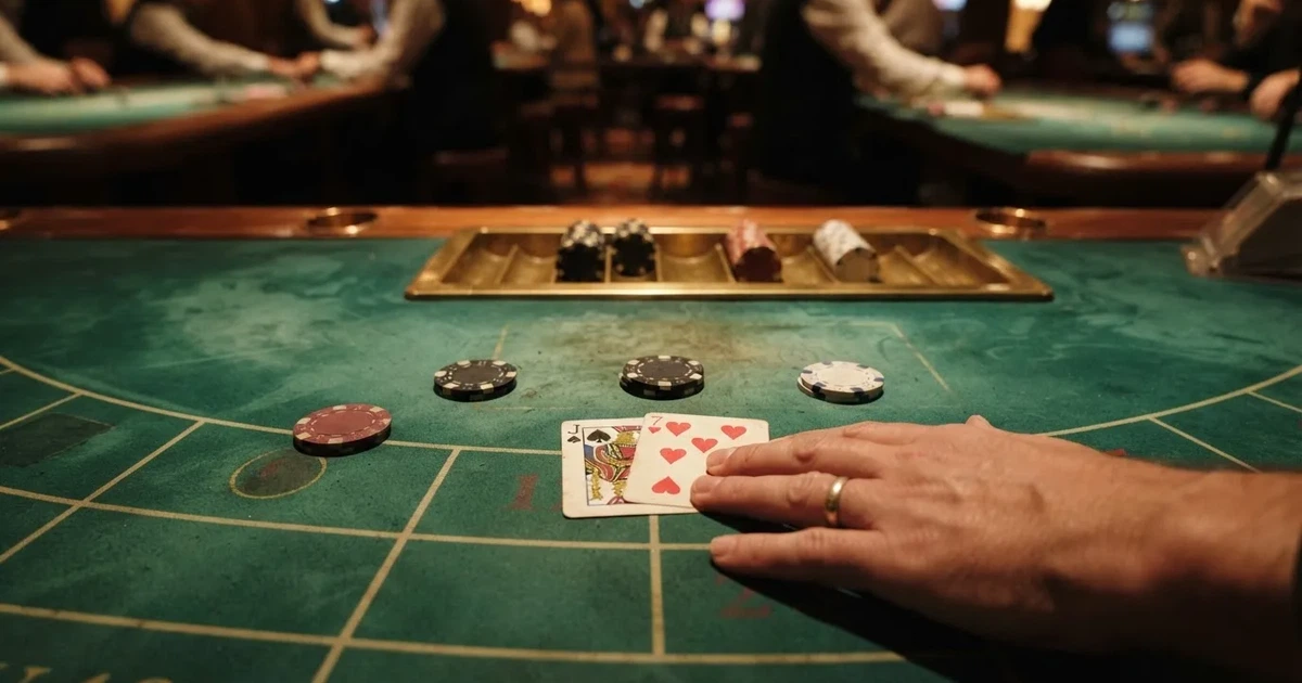 Mesa de jogo iluminada com cartas, vista de cima — live casinos em portugal