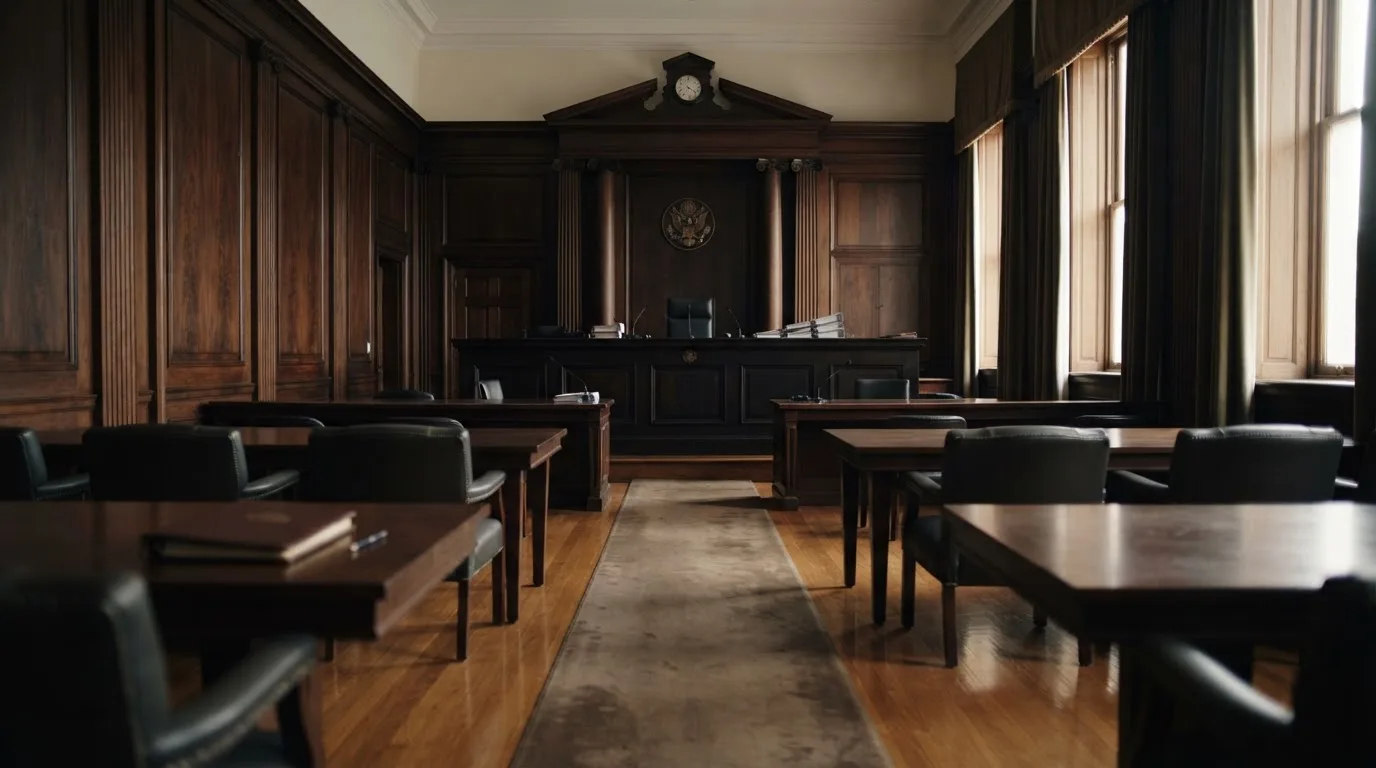 Sala de tribunal vazia com painéis de madeira, à luz da manhã — probabilidades de roleta pt