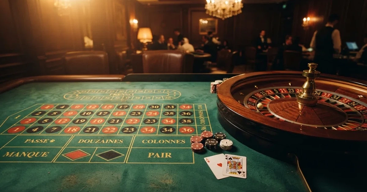 Mesa de jogo iluminada com cartas, vista de cima — roleta francesa em portugal