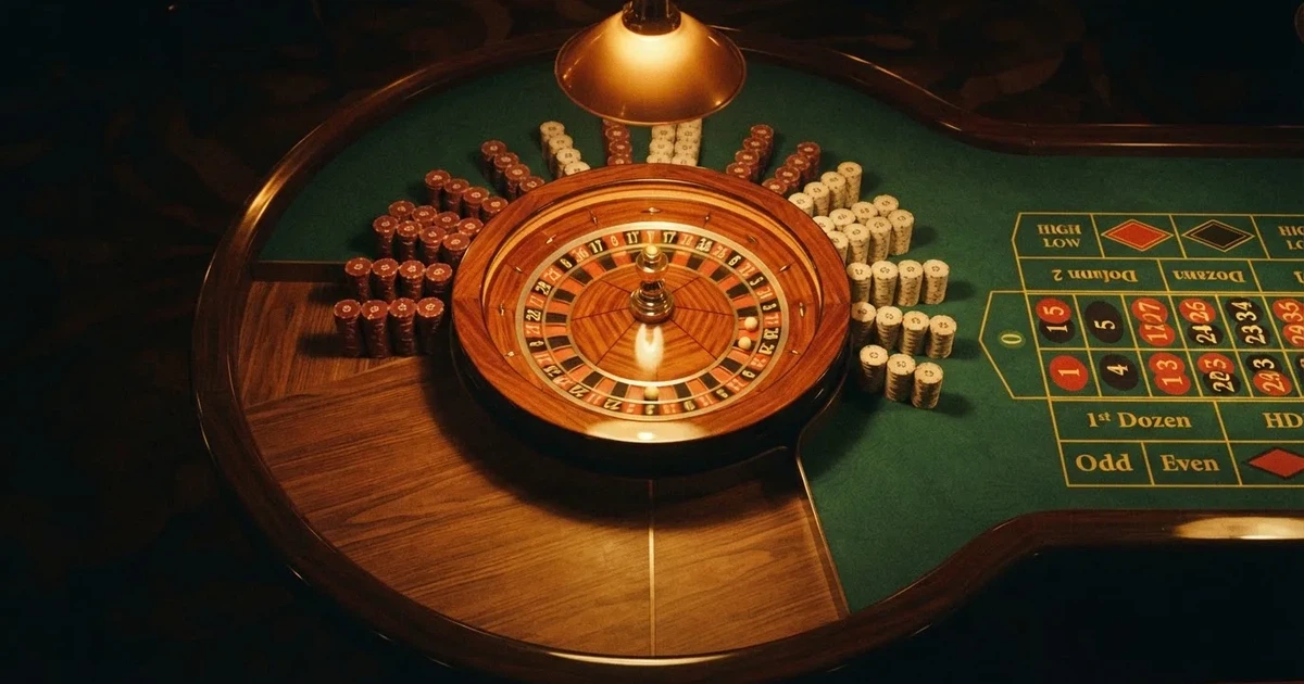 Mesa de jogo iluminada com cartas, vista de cima — roleta online por dinheiro em portugal