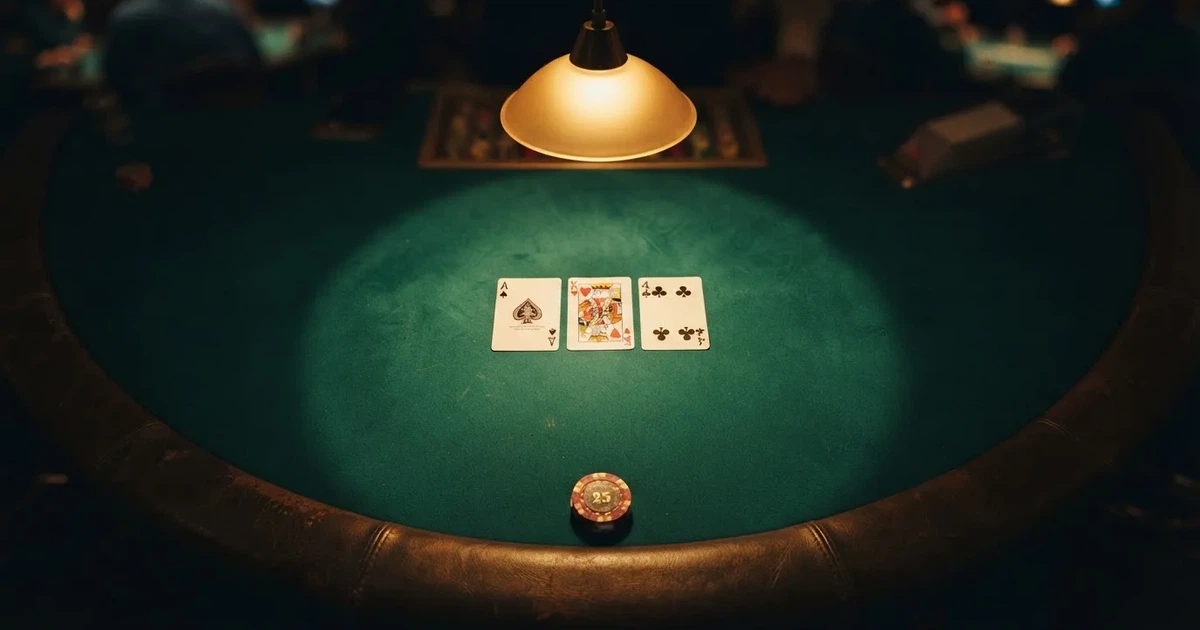 Mesa de jogo iluminada com cartas, vista de cima — slot machines em portugal