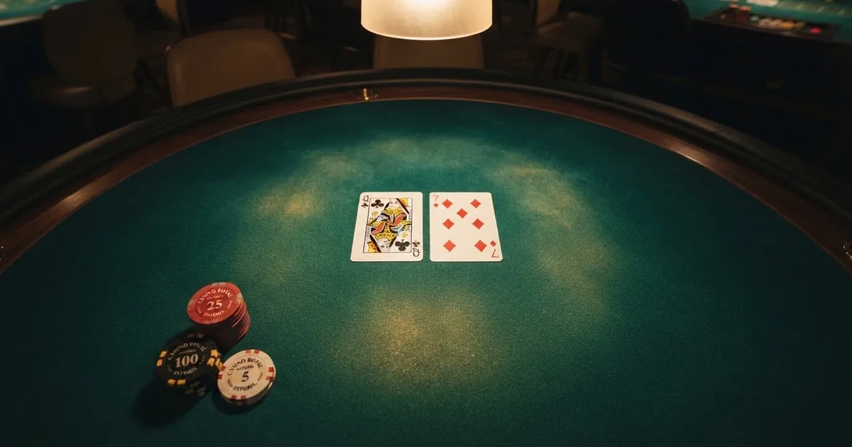 Mesa de jogo iluminada com cartas, vista de cima — slots grátis em portugal