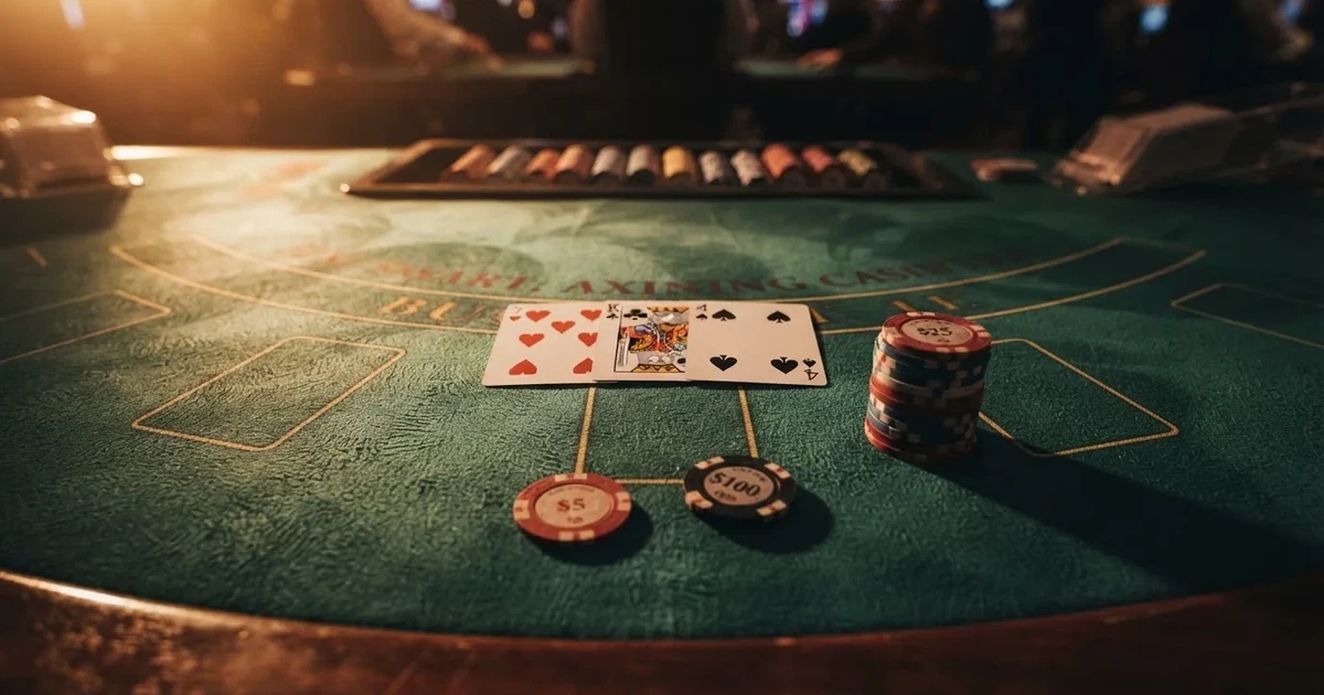 Mesa de jogo iluminada com cartas, vista de cima — truques de casino em portugal